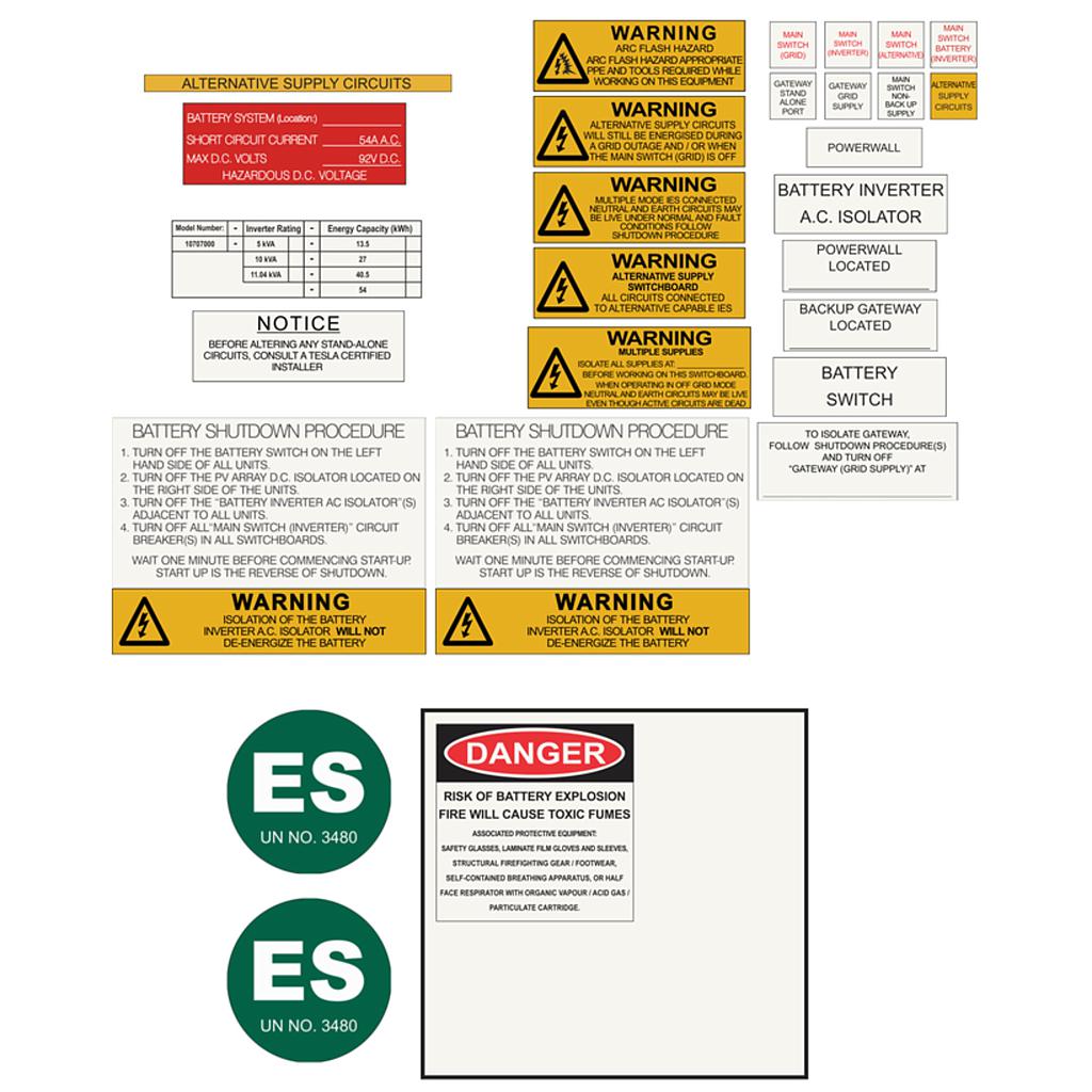 Accessory TESLA Powerwall 3 Battery Label Kit w/Solar Grid Site Plan for 3 MPPTs (For General Use Only)