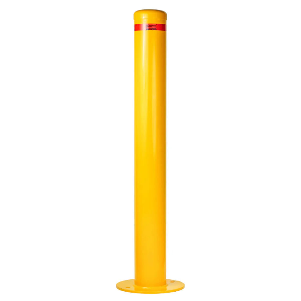 Mibet I-Shape Battery Bollard, Yellow, Carbon Steel, D/90mm & H/900mm with 4 x Expansion Bolts M12*80)